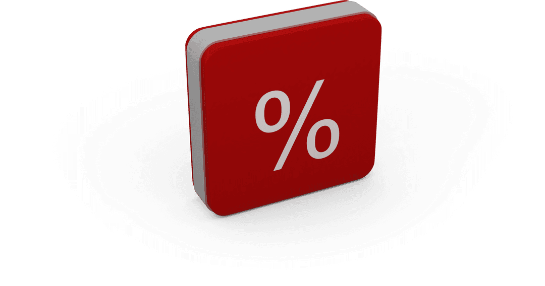 Red Transparent Icon with Bold White Percent Sign