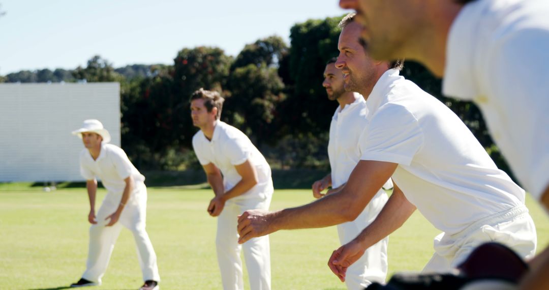 Close-up of Cricket Fielders Anticipating Play During Match - Free Images, Stock Photos and Pictures on Pikwizard.com