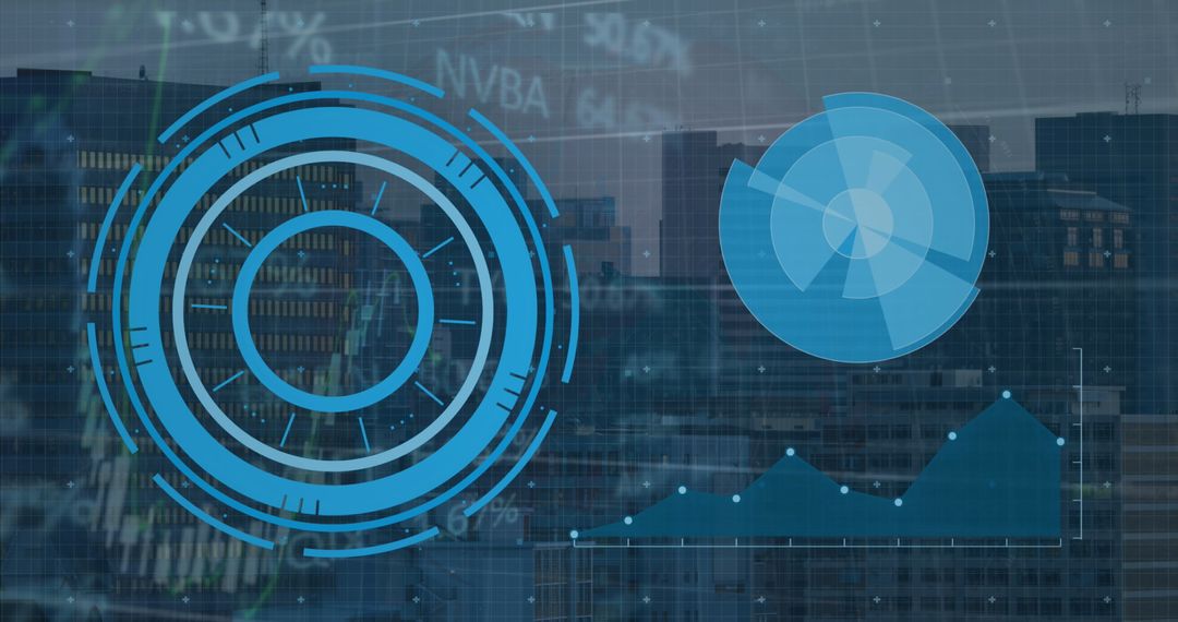 Digital Interface with Financial Data Over Urban Skyline