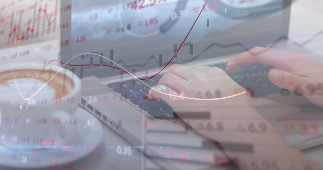 Analyzing Markets: Hands Using Calculator with Stock Dynamics Overlay