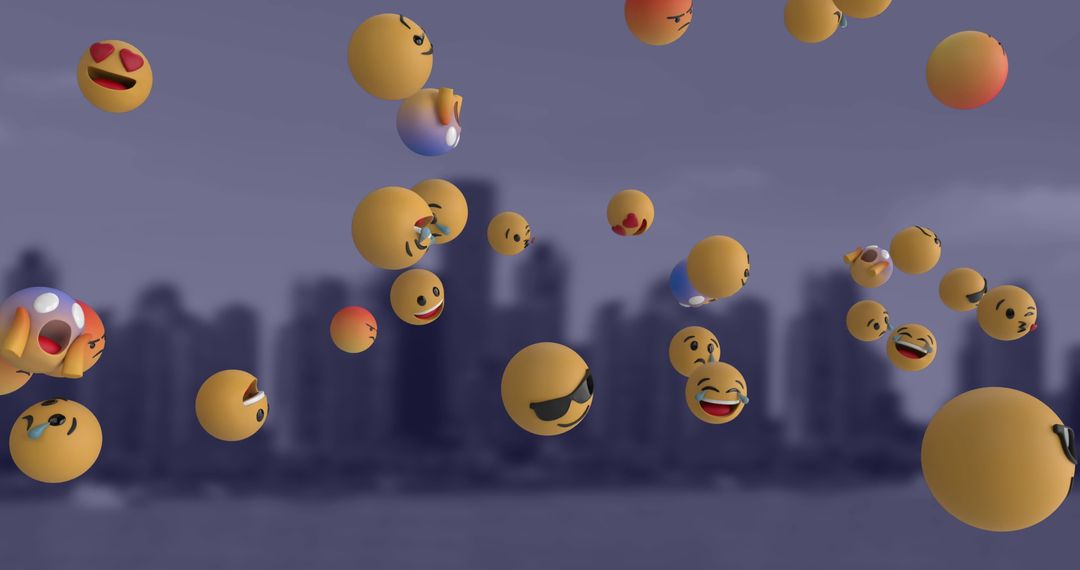 Floating Emojis with Diverse Expressions in Urban Sky