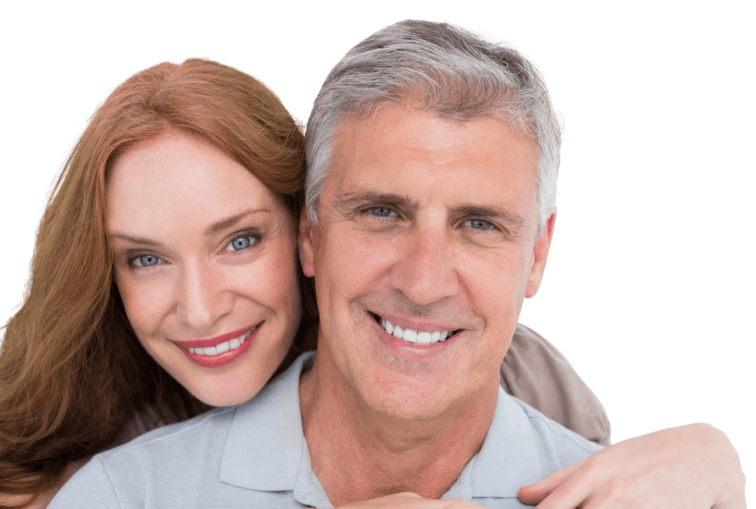 Smiling Middle-Aged Couple Embracing on Transparent Background