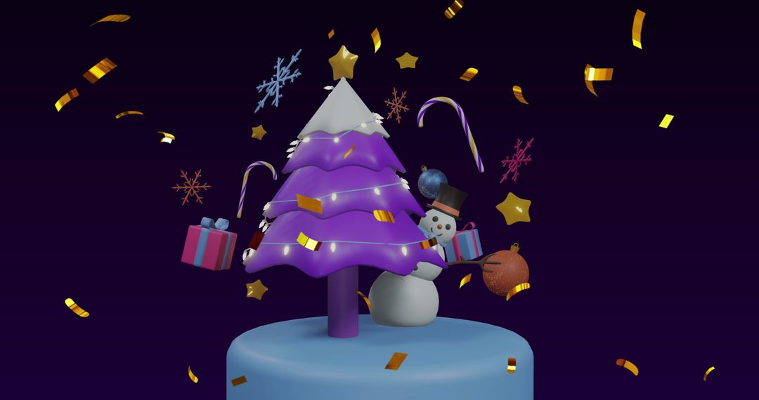Festive Christmas Decorations with Snowman on Dark Background