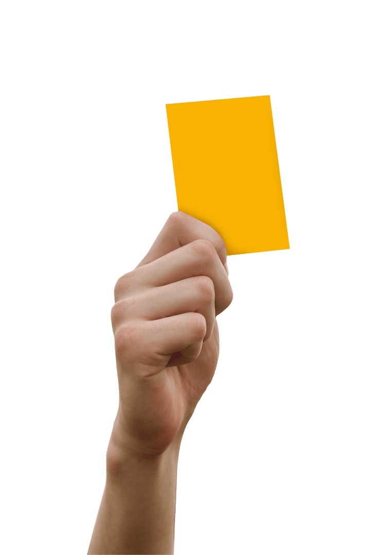 Hand Displaying Soccer Yellow Card on Transparent Background