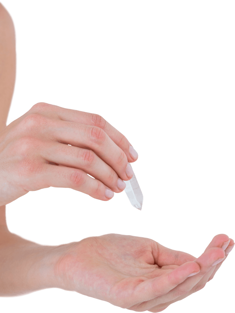 Woman Holding Transparent Crystal in Hands