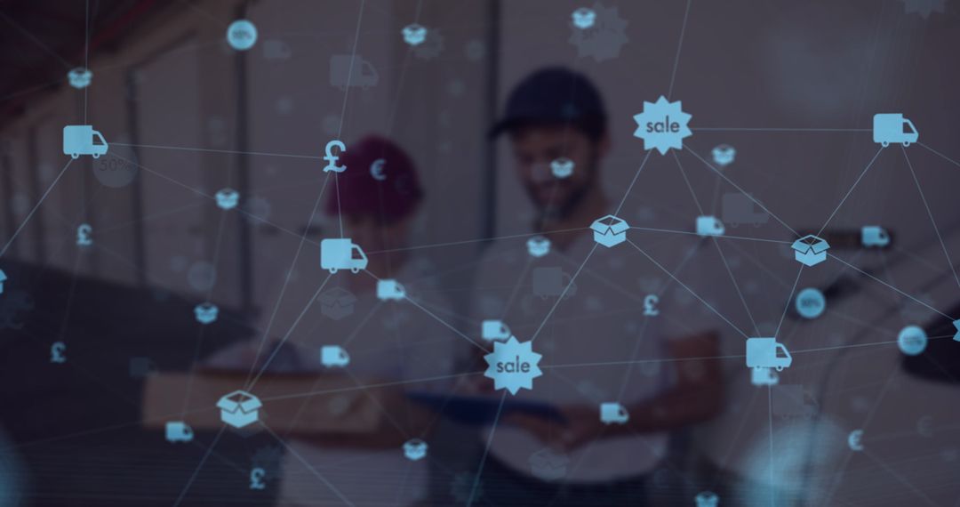 Digital Interface Overlay on Delivery Professionals, Logistic Innovation Concept