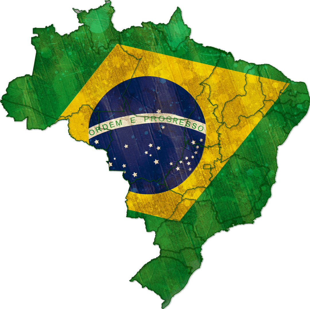 Brazil Map and Flag Graphic on Transparent Background