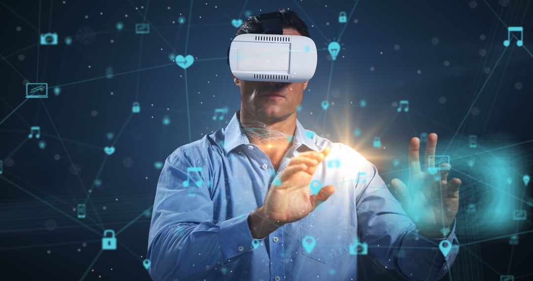 Man Interacting with Virtual Reality Interface Digital Network