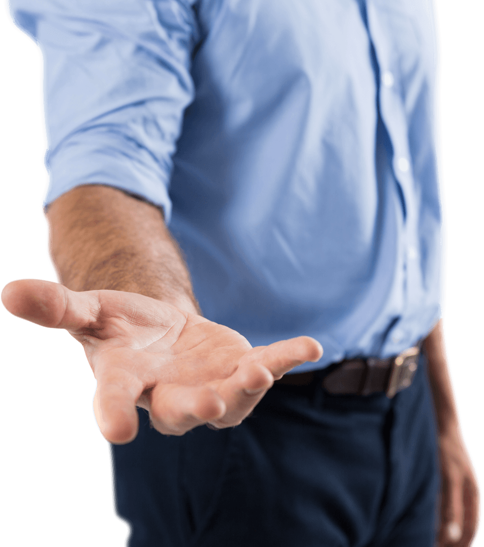 Transparent Gesture of Offering Hand Open in Formal Attire