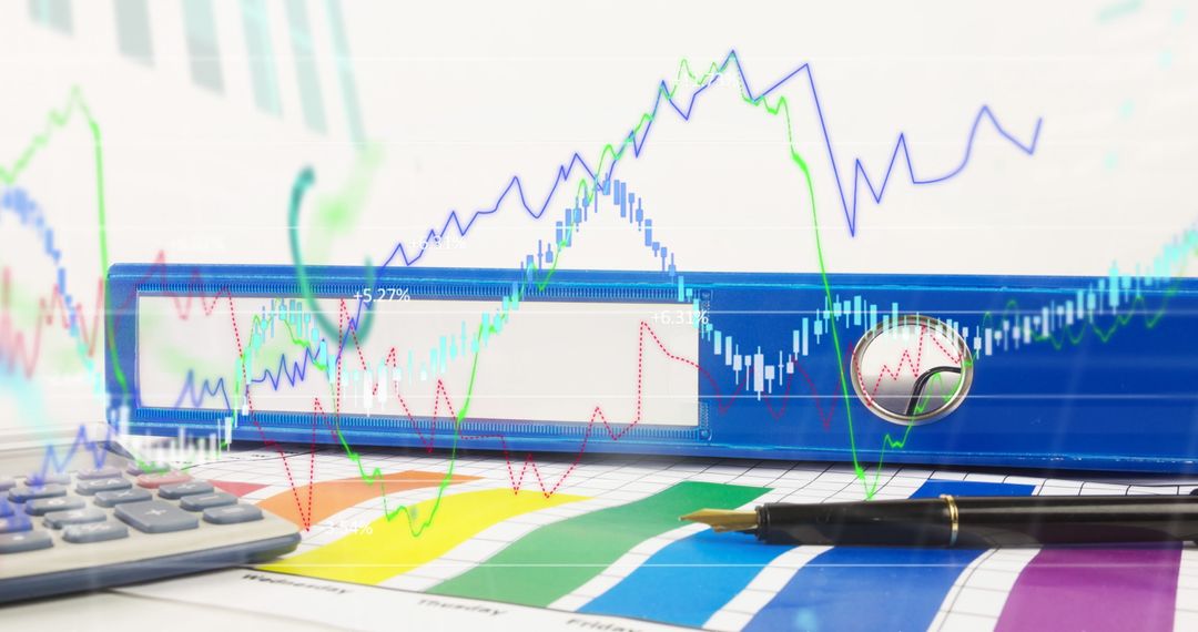 Financial Analysis Tools on Desk with Data Overlay