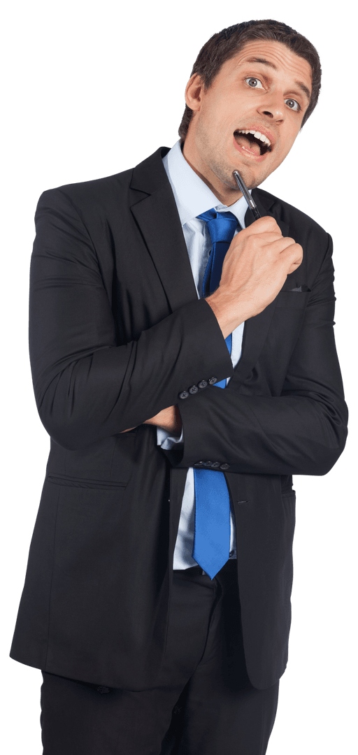 Businessman Pensively Thinking on Transparent Background