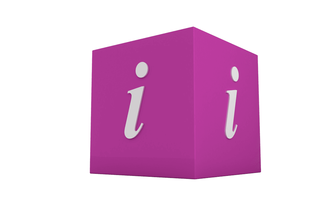 Purple Cube with Information Icon on Transparent Background