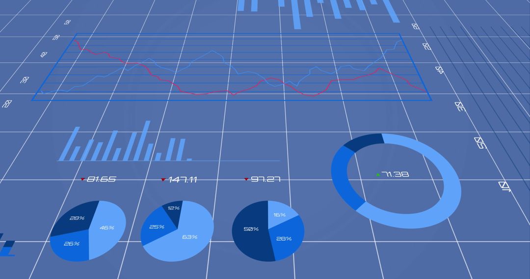 Financial Data Charts and Graphs on Blue Digital Background