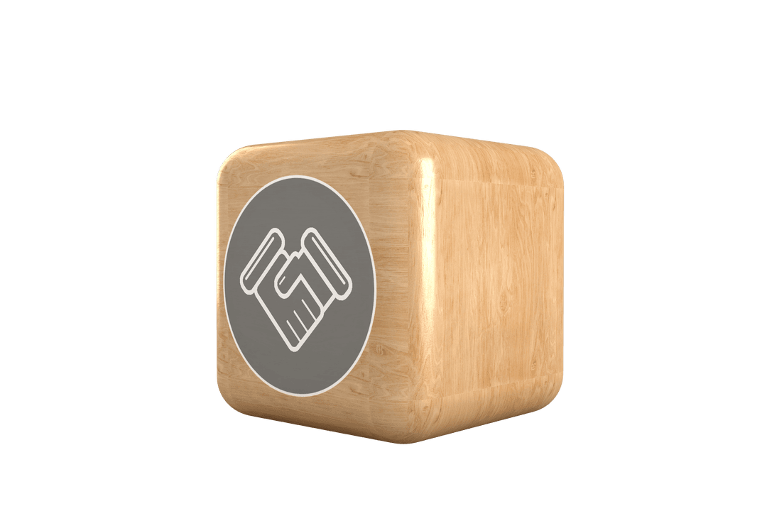 Transparent Business Cube with Shaking Hands Symbol