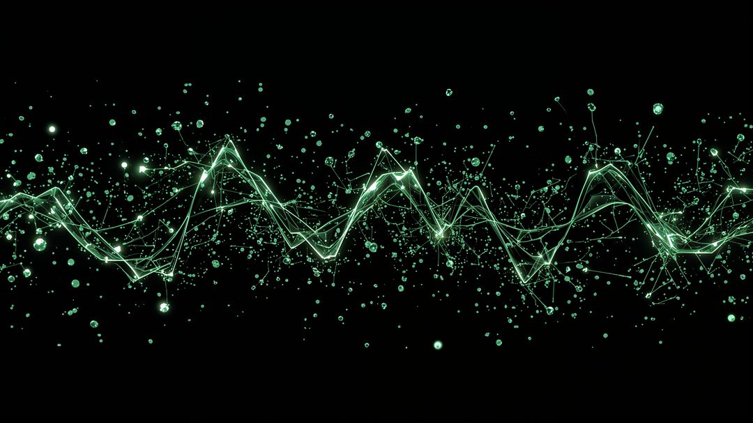 Neon Green Digital Waveform with Nodes and Particles