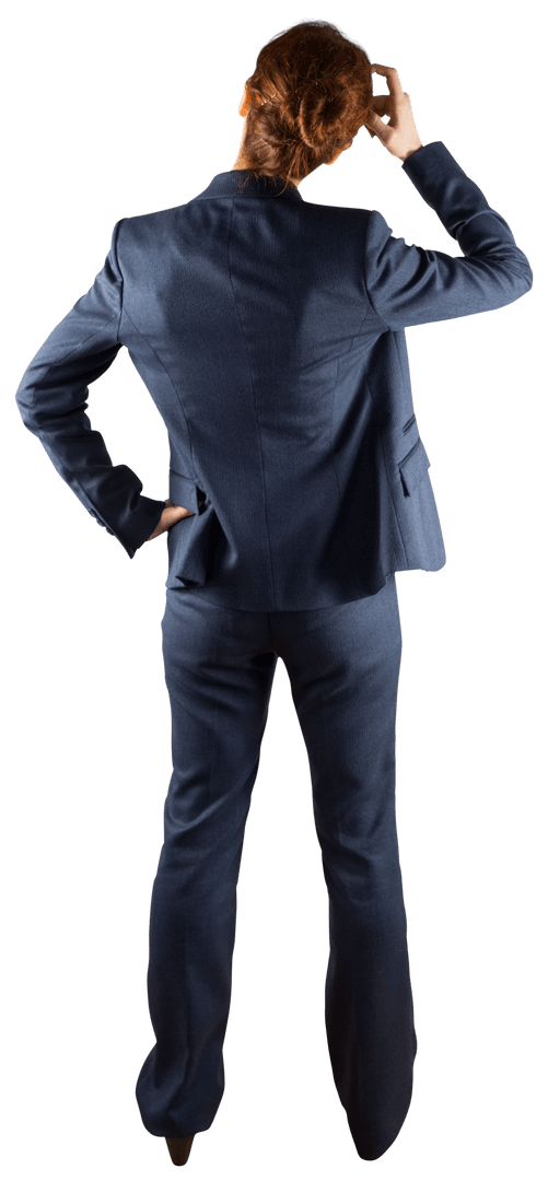 Transparent Back View of Businesswoman in Suit Scratching Head