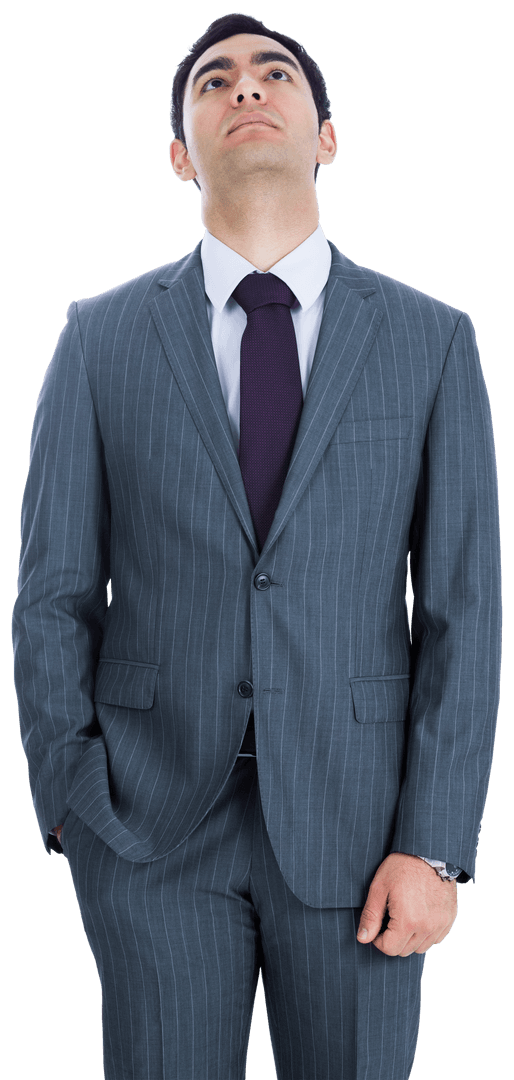 Transparent Businessman Standing in Pinstripe Suit Looking Upward