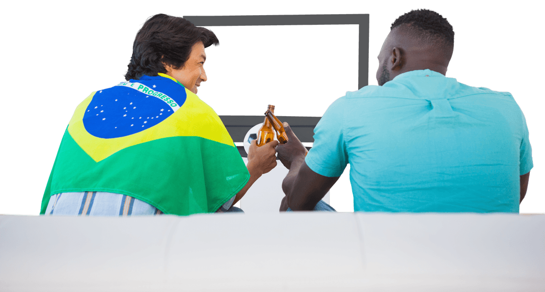 Football Fans Cheering Together with Brazil Flag Transparent Background