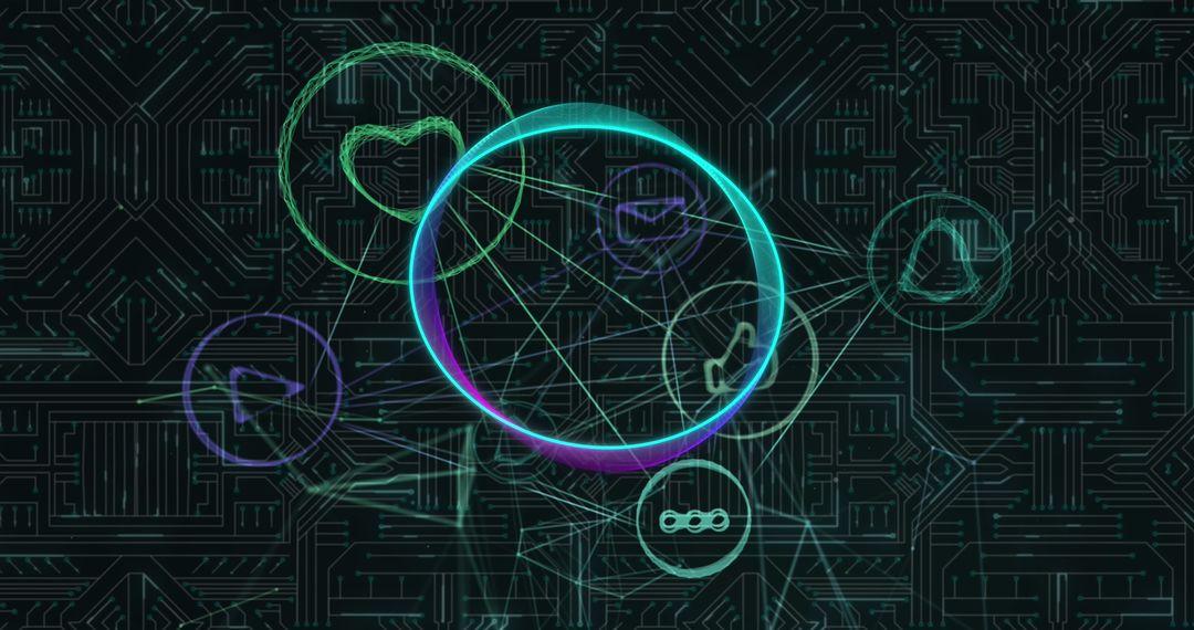 Abstract Technological Network with Floating Digital Interfaces