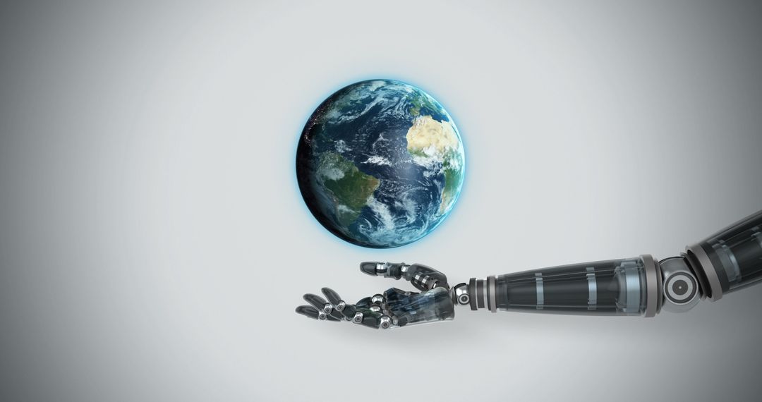 Robotic Hand Presenting a Digital Globe