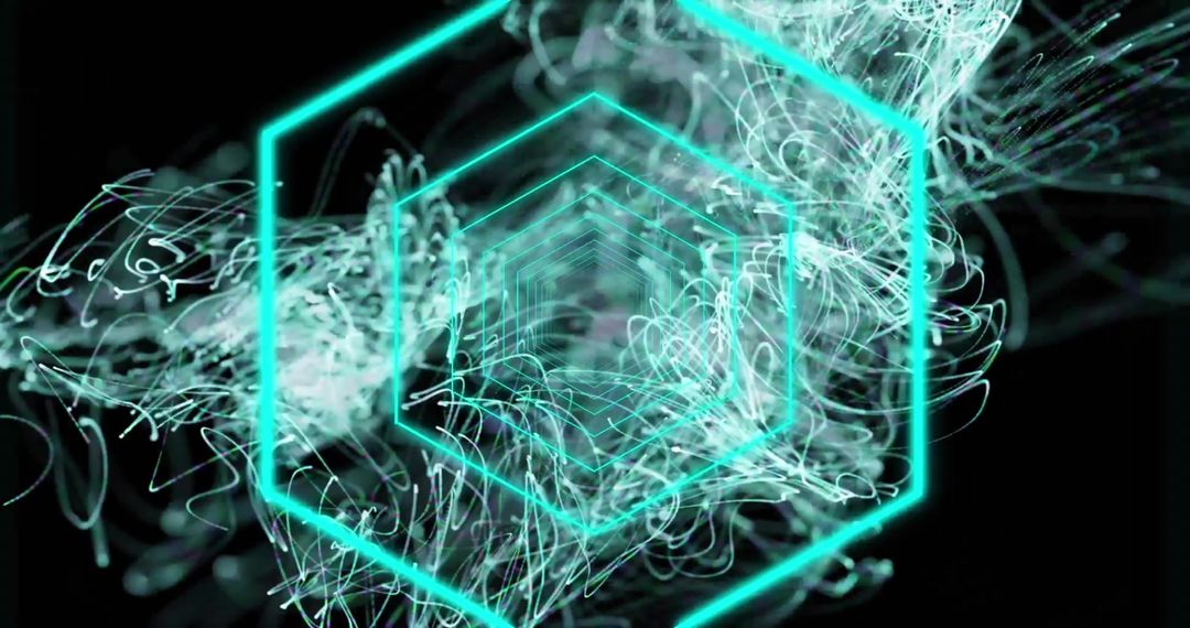 Futuristic Hexagons with Glowing Green Light Trails