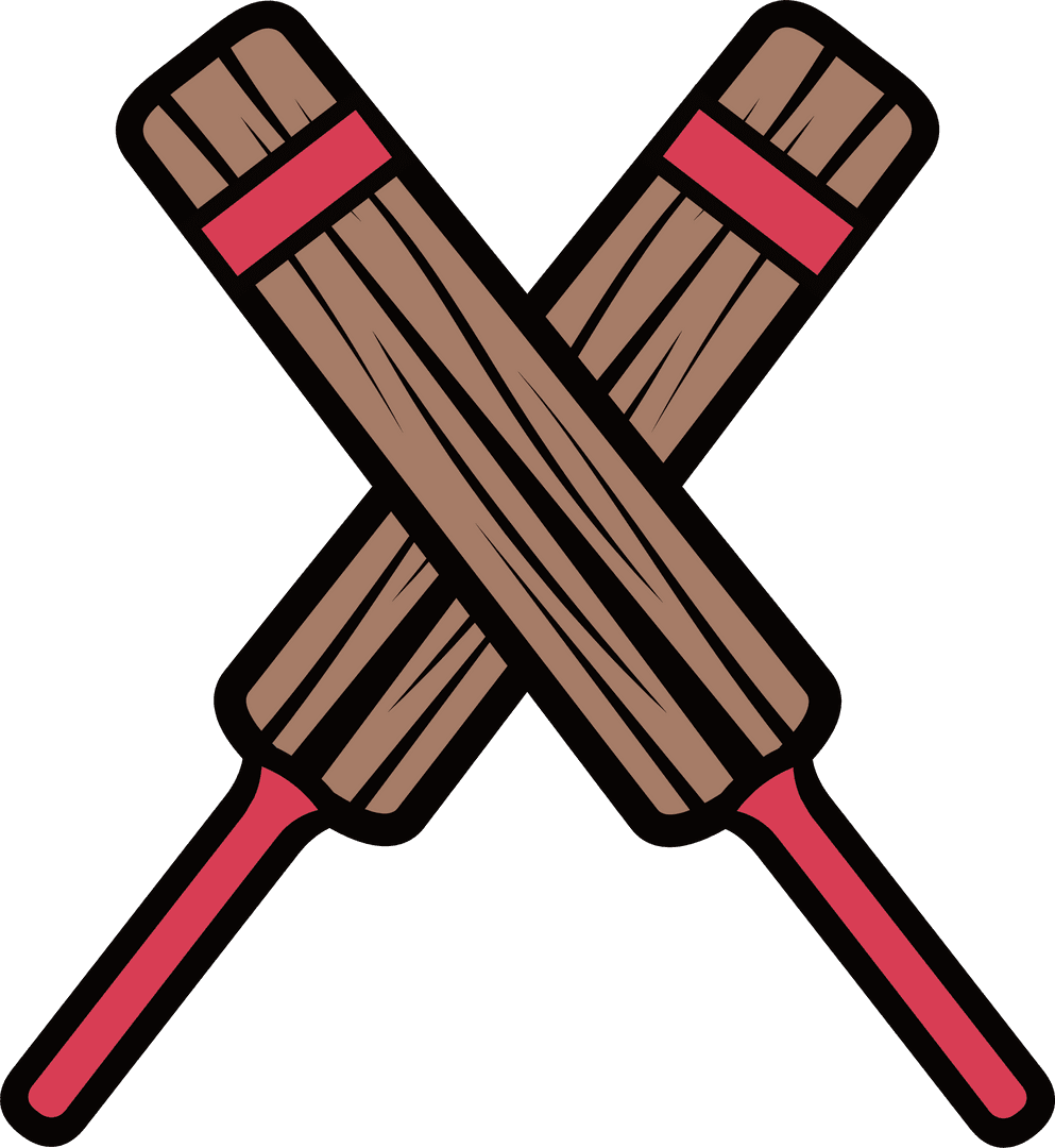 Crossing Wooden Bats with Red Grip on Transparent Background