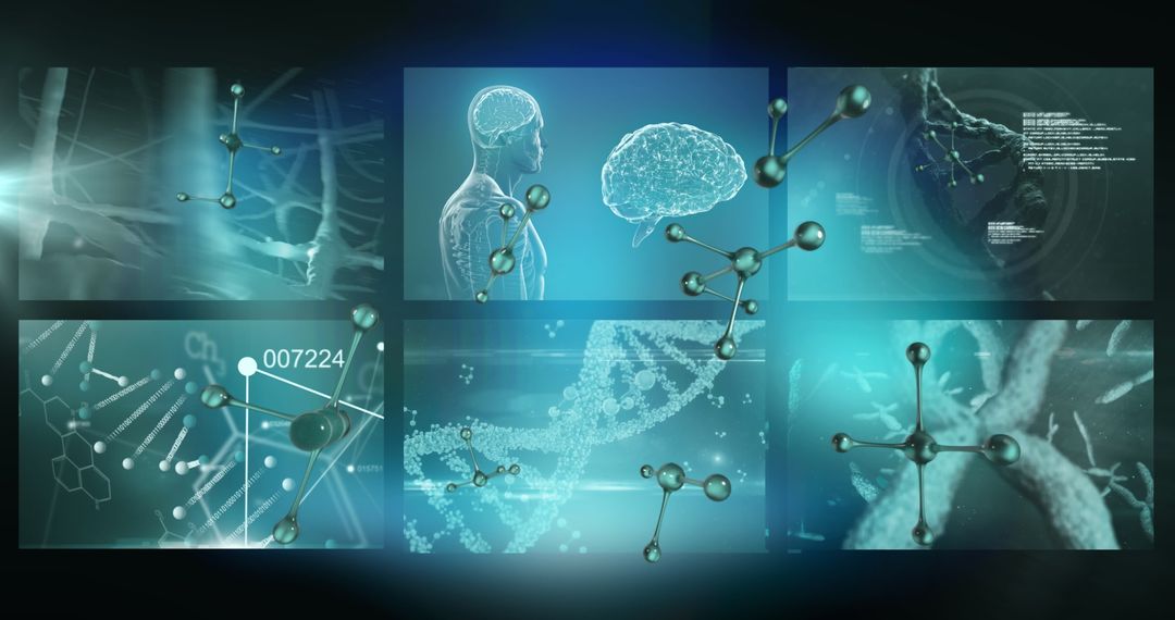 Futuristic Medical Data Processing Interface with DNA and Molecules