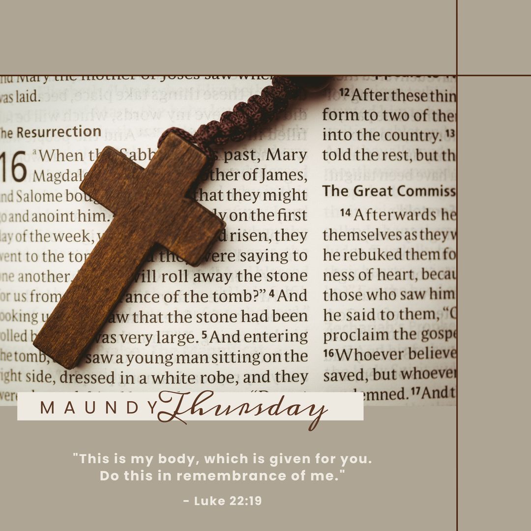 Maundy Thursday Quote Over Rosary Cross and Bible