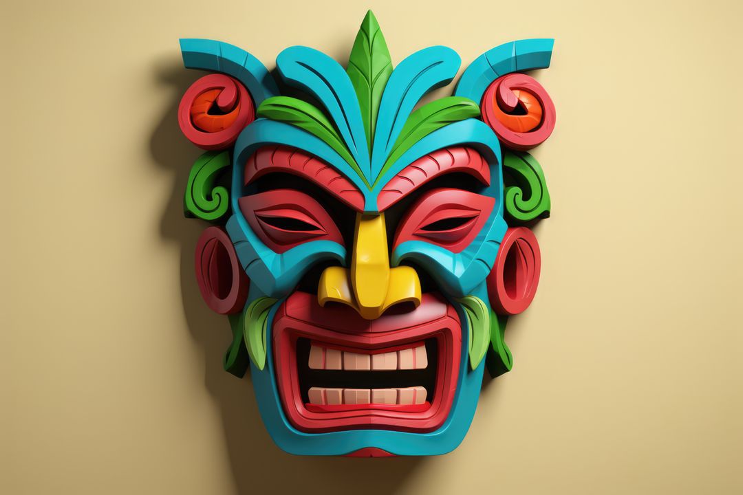 Colourful tiki mask on beige background, created using generative ai technology - Free Images, Stock Photos and Pictures on Pikwizard.com