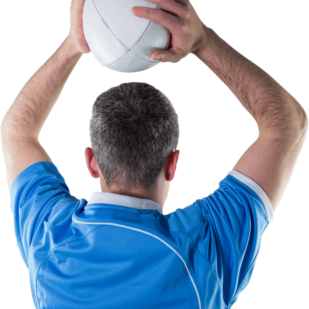 Back View Rugby Player Throwing Ball Transparent Background
