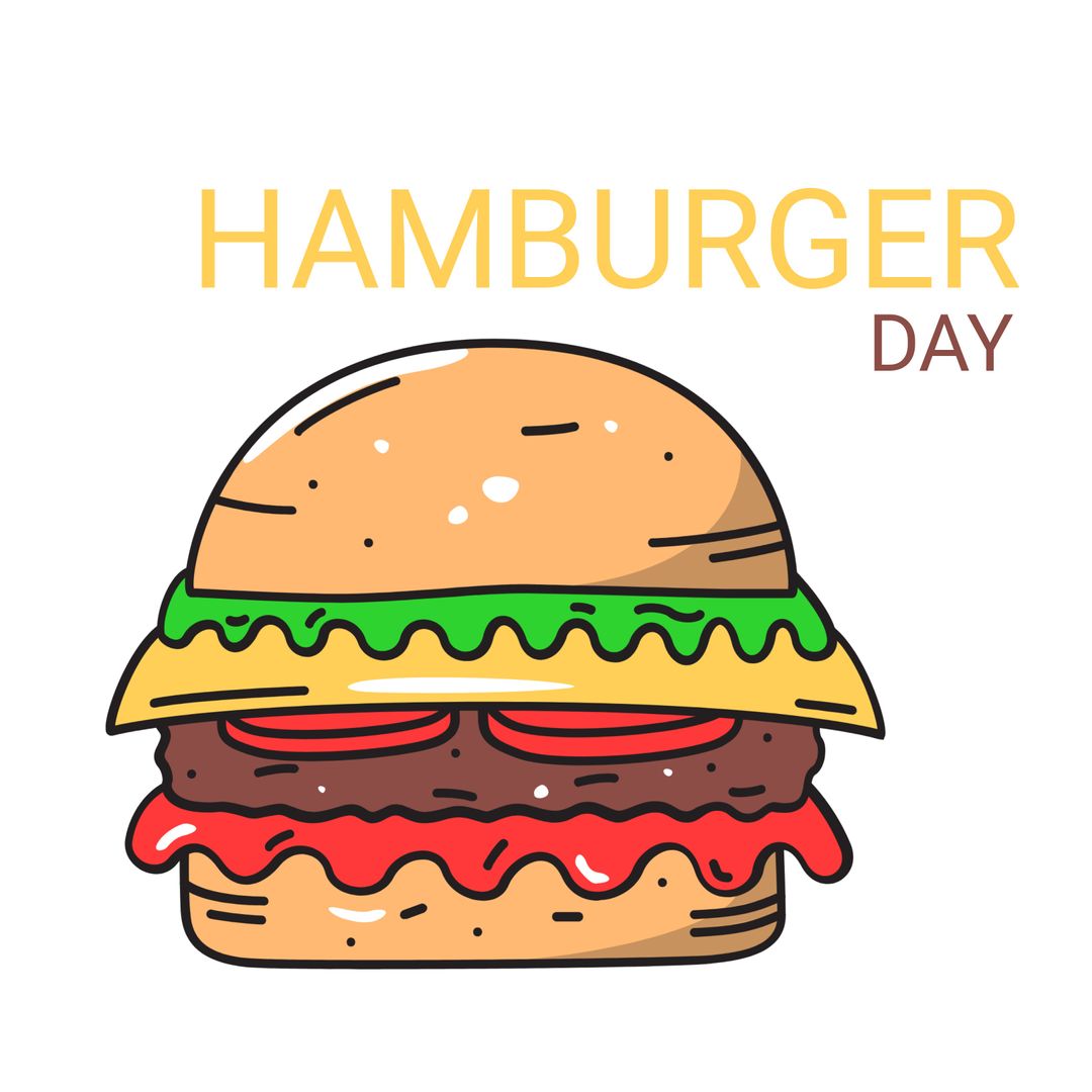 Hamburger Day Cartoon Illustration with Large Burger on White Background - Download Free Stock Templates Pikwizard.com