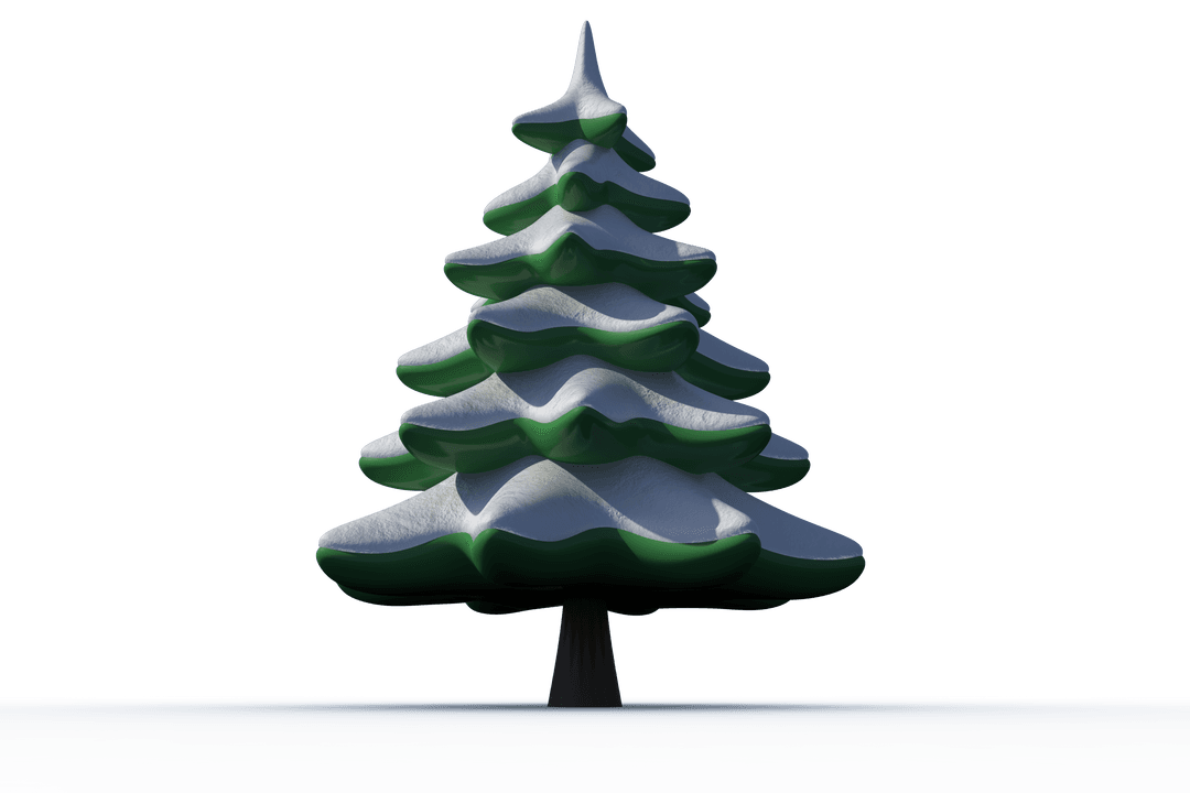 Digital Illustration of Snow-Covered Christmas Tree on Transparent Background