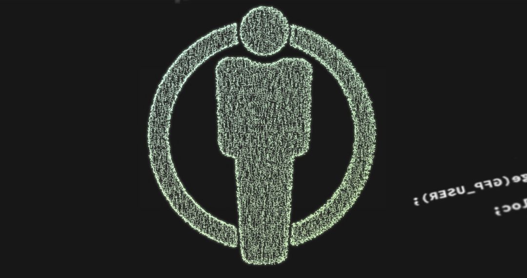 Digital Human Icon with Data Code on Black Background