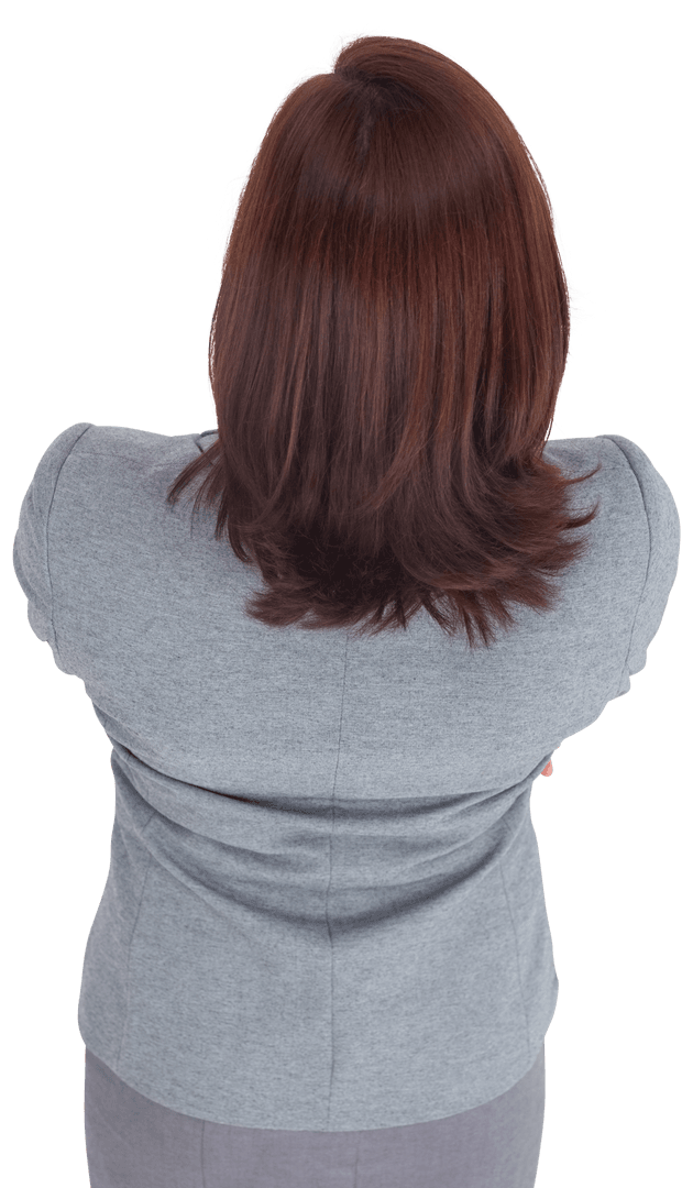 Transparent Back View of Woman in Business Attire Thinking