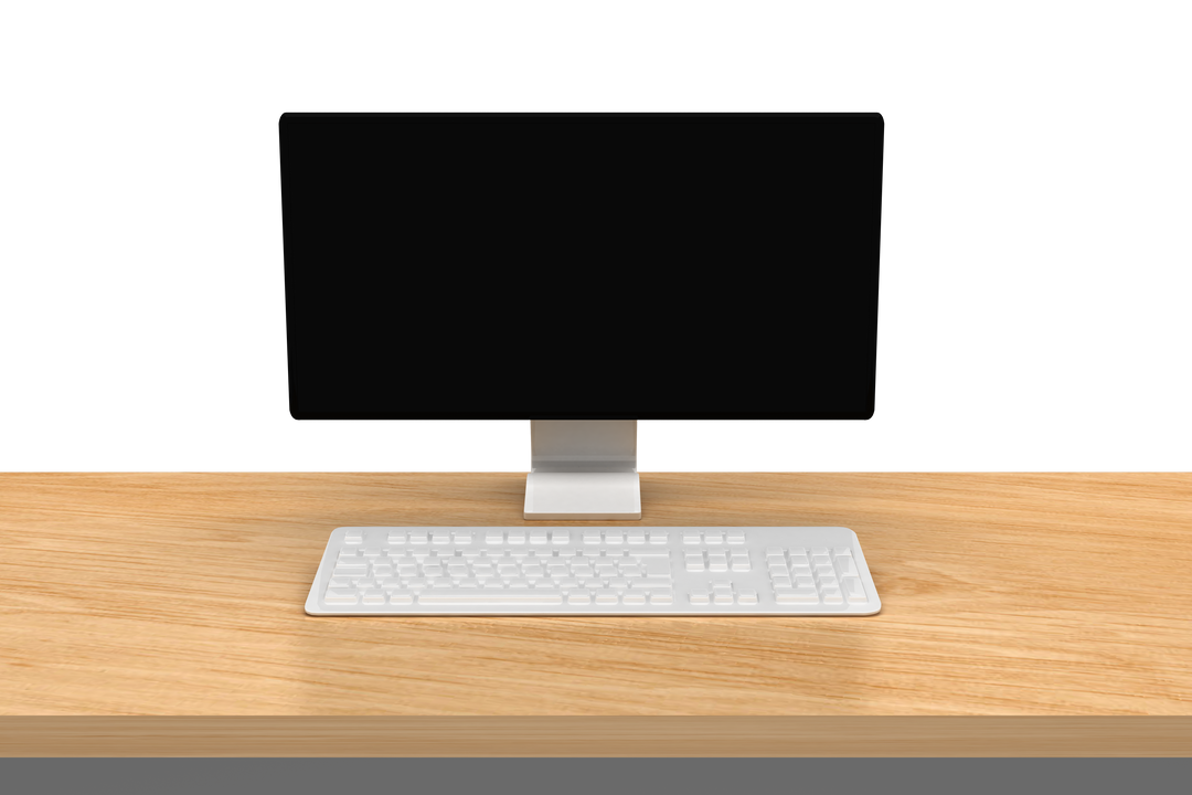 Modern Transparent Computer on Wooden Desk with Keyboard - Download Free Stock Images Pikwizard.com