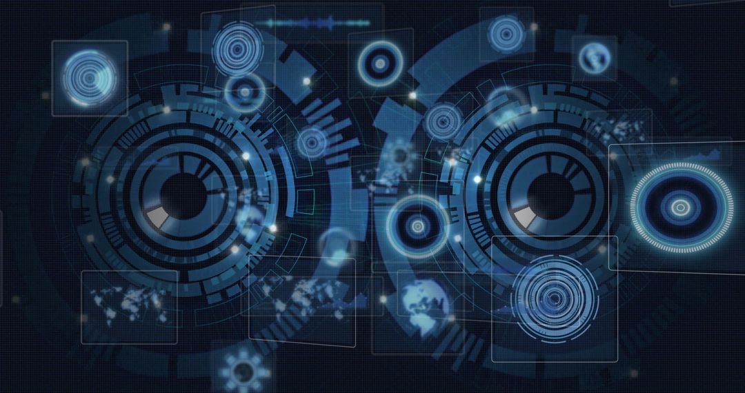 Futuristic Interface with Dual HUD Circles and Data Visualizations