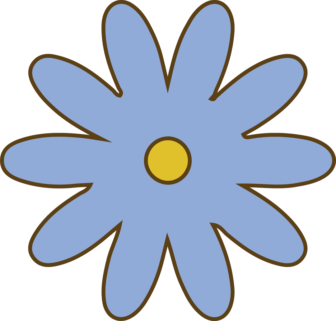 Stylized Blue Bloom with Yellow Center on Transparent Background