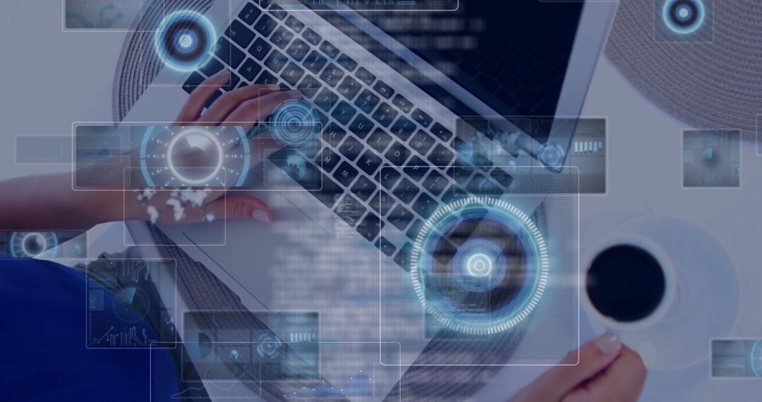 Modern Workspace with Futuristic Digital Interface