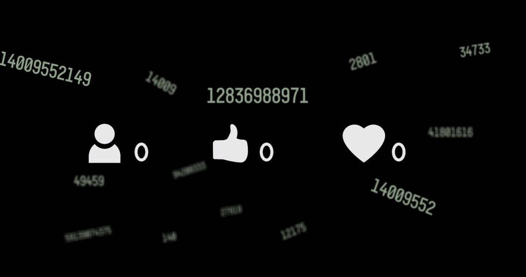 Social Media Icons and Falling Numbers on Black Background