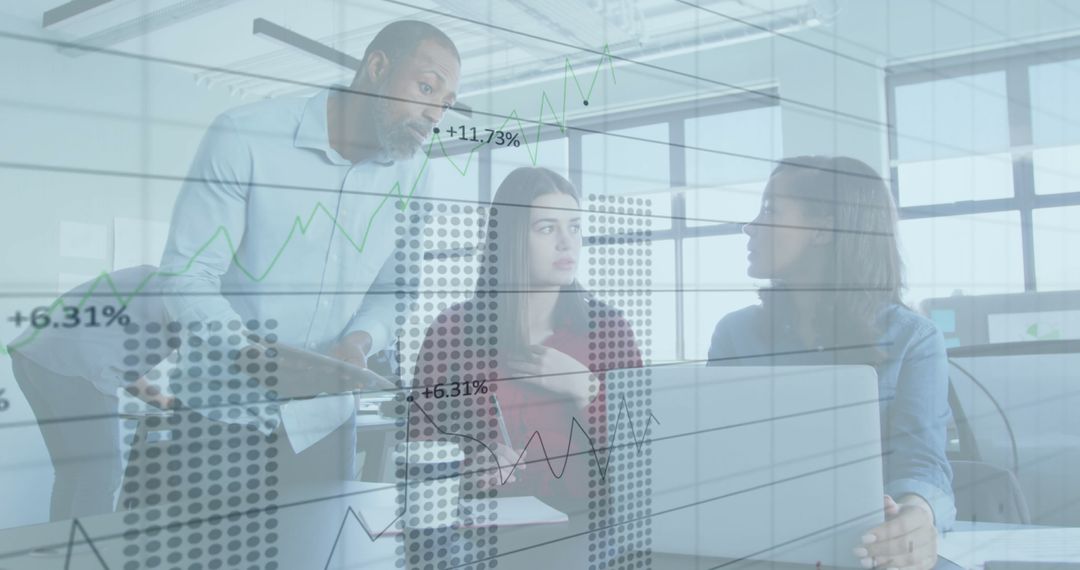 Team Discussing Finance with Digital Graph Display Projection