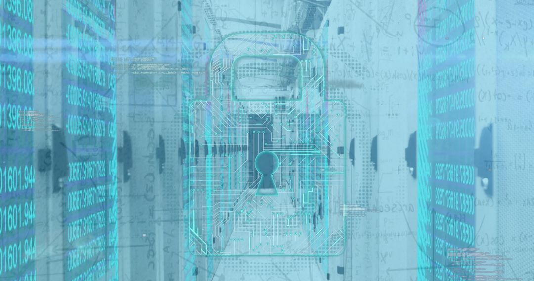Digital Security Concept with Padlock Overlay on Server Racks
