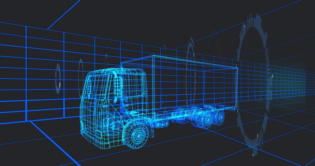 3D Wireframe Semi-Truck Model in Virtual Grid Space