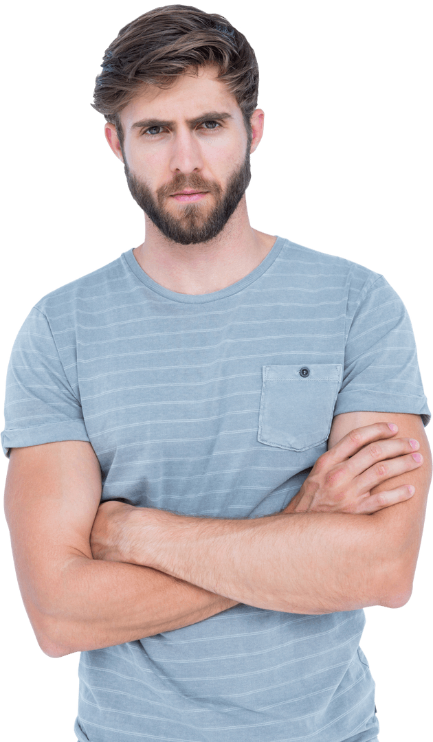 Transparent Portrait of Serious Bearded Man Crossing Arms