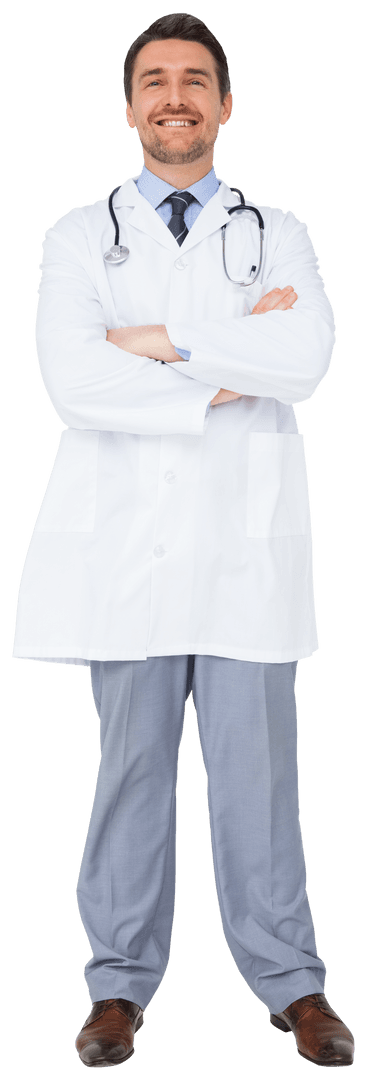 Transparent Doctor Standing Confidently with Crossed Arms
