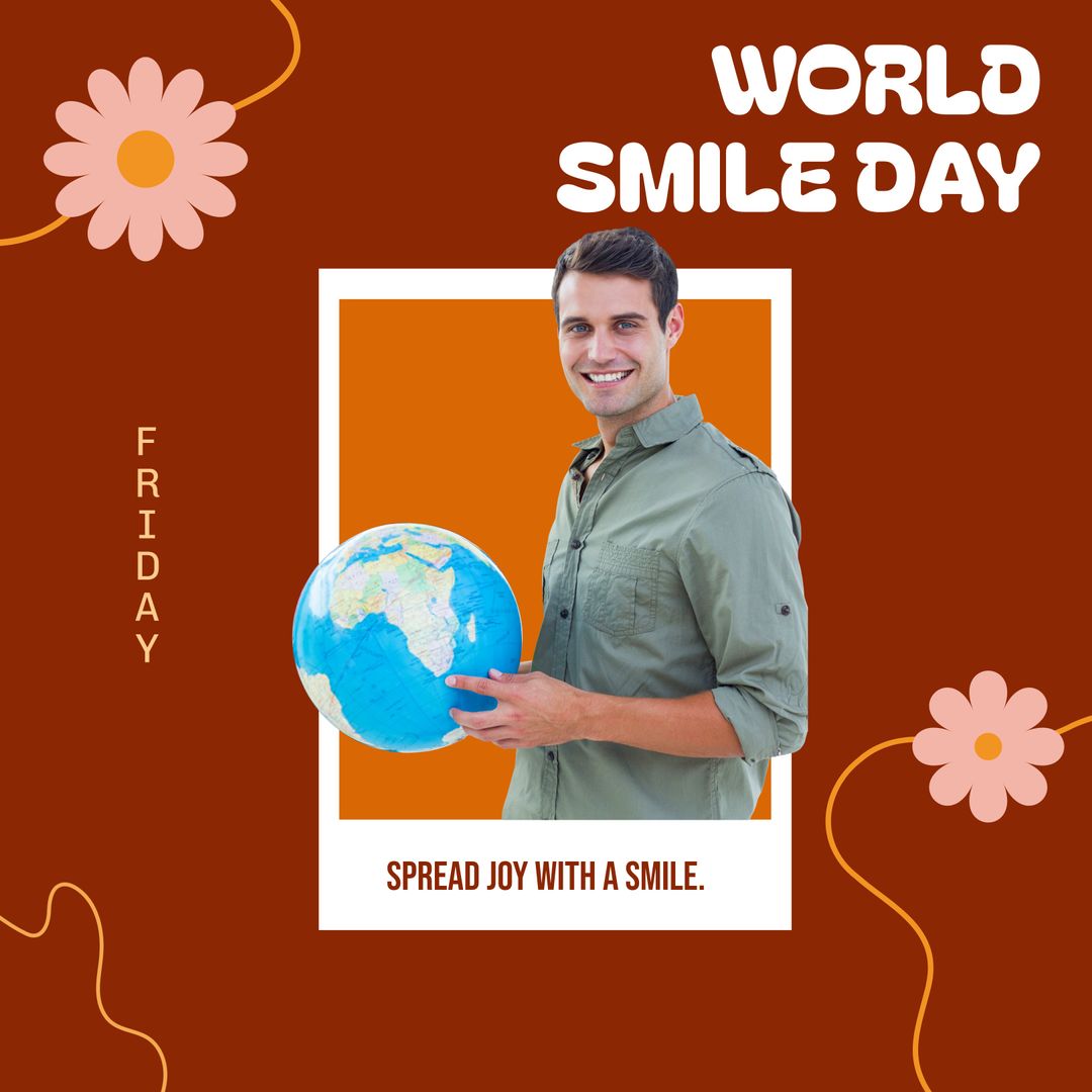 World Smile Day Celebration with Smiling Man Holding Globe