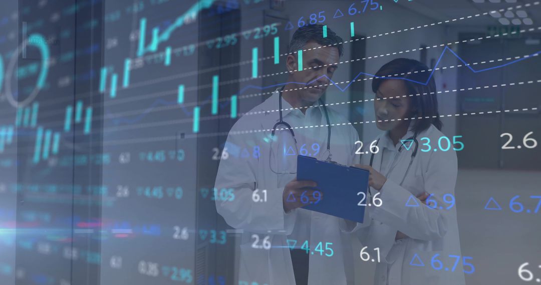 Doctors Analyzing Medical Data with Holograms in Hospital