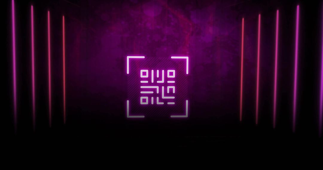 Glowing Neon QR Code With Digital Data Processing Theme