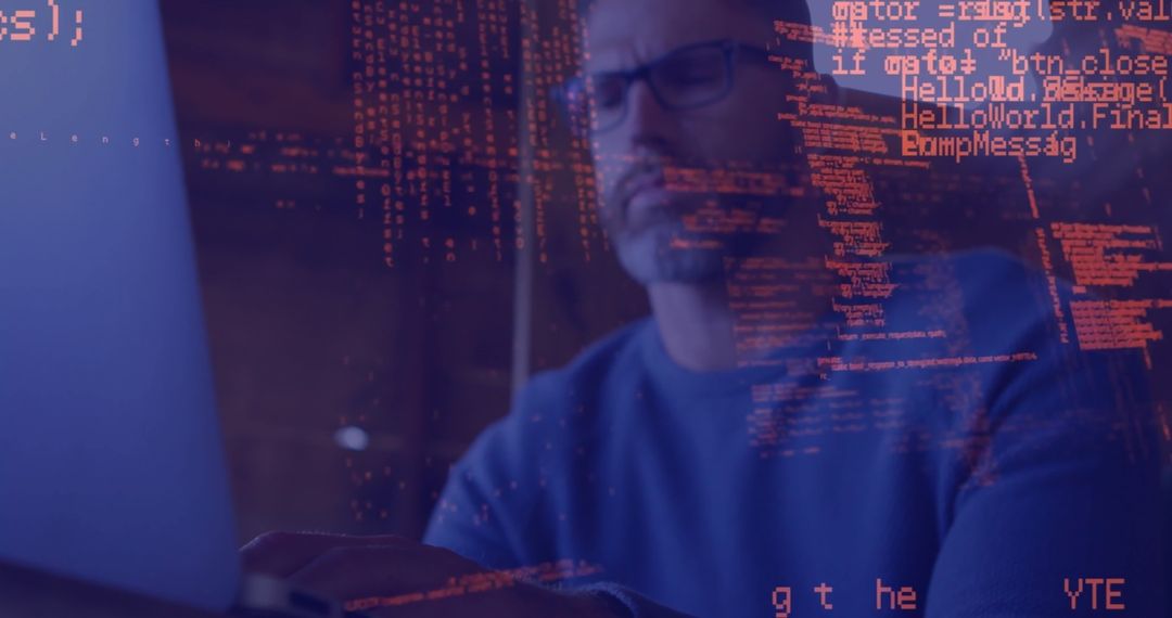 Software Developer Coding with Multicolored Abstract Data Overlay - Free Images, Stock Photos and Pictures on Pikwizard.com