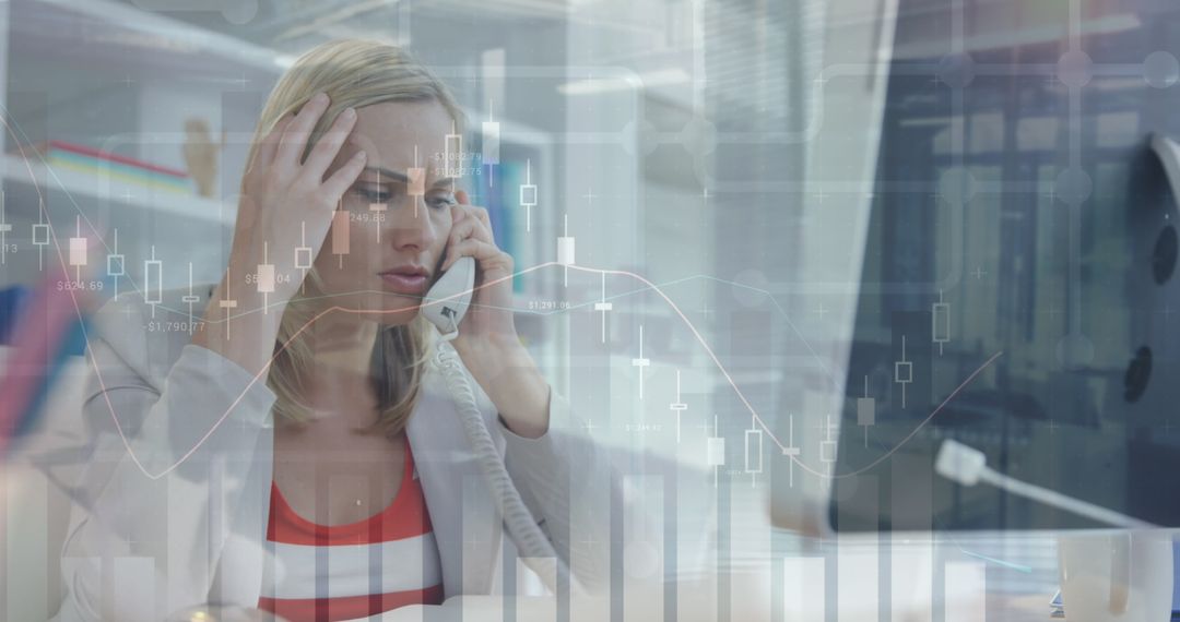 Frustrated Businesswoman Analyzing Data and Finance Charts