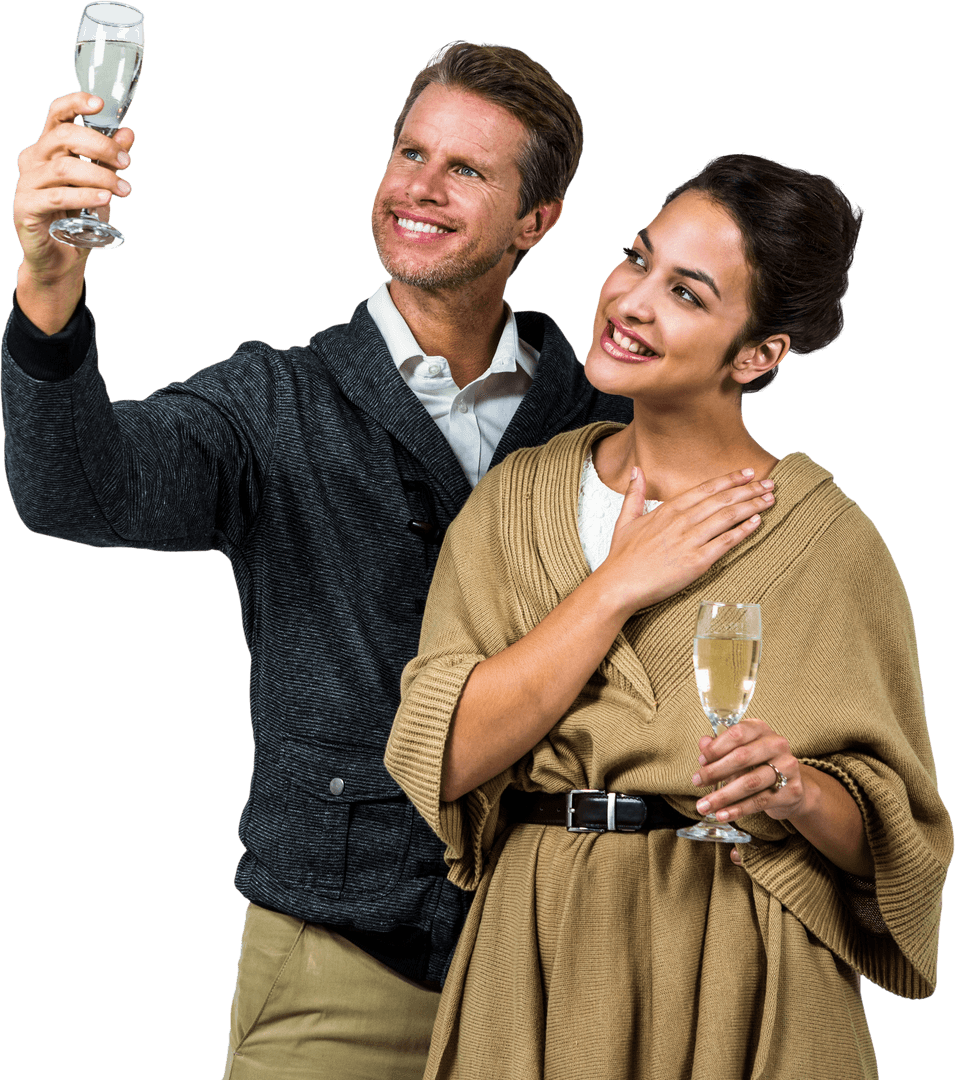 Transparent Cheerful Couple Toasting Champagne